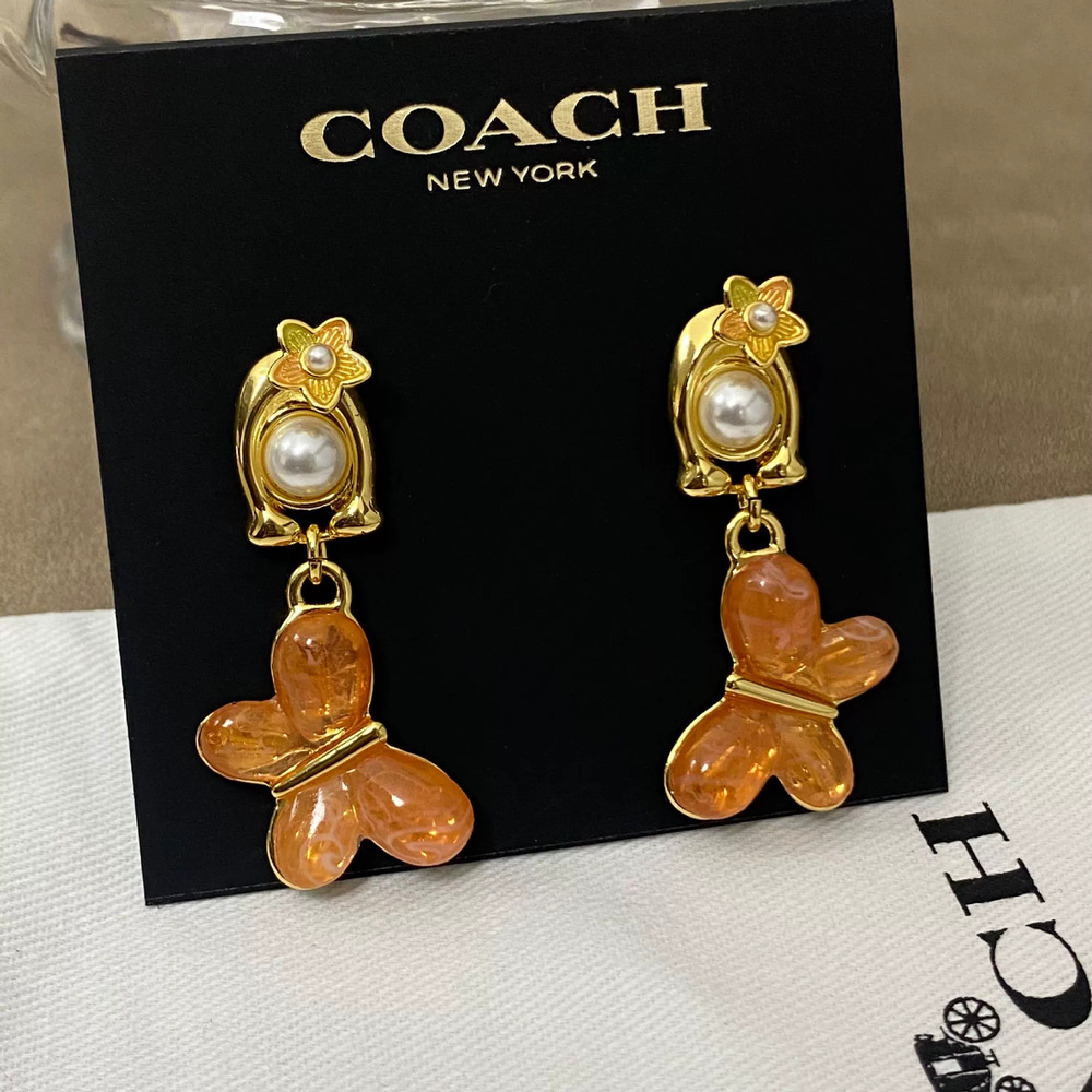 Coach Acrylic Faux Pearl Butterfly Metal Earrings